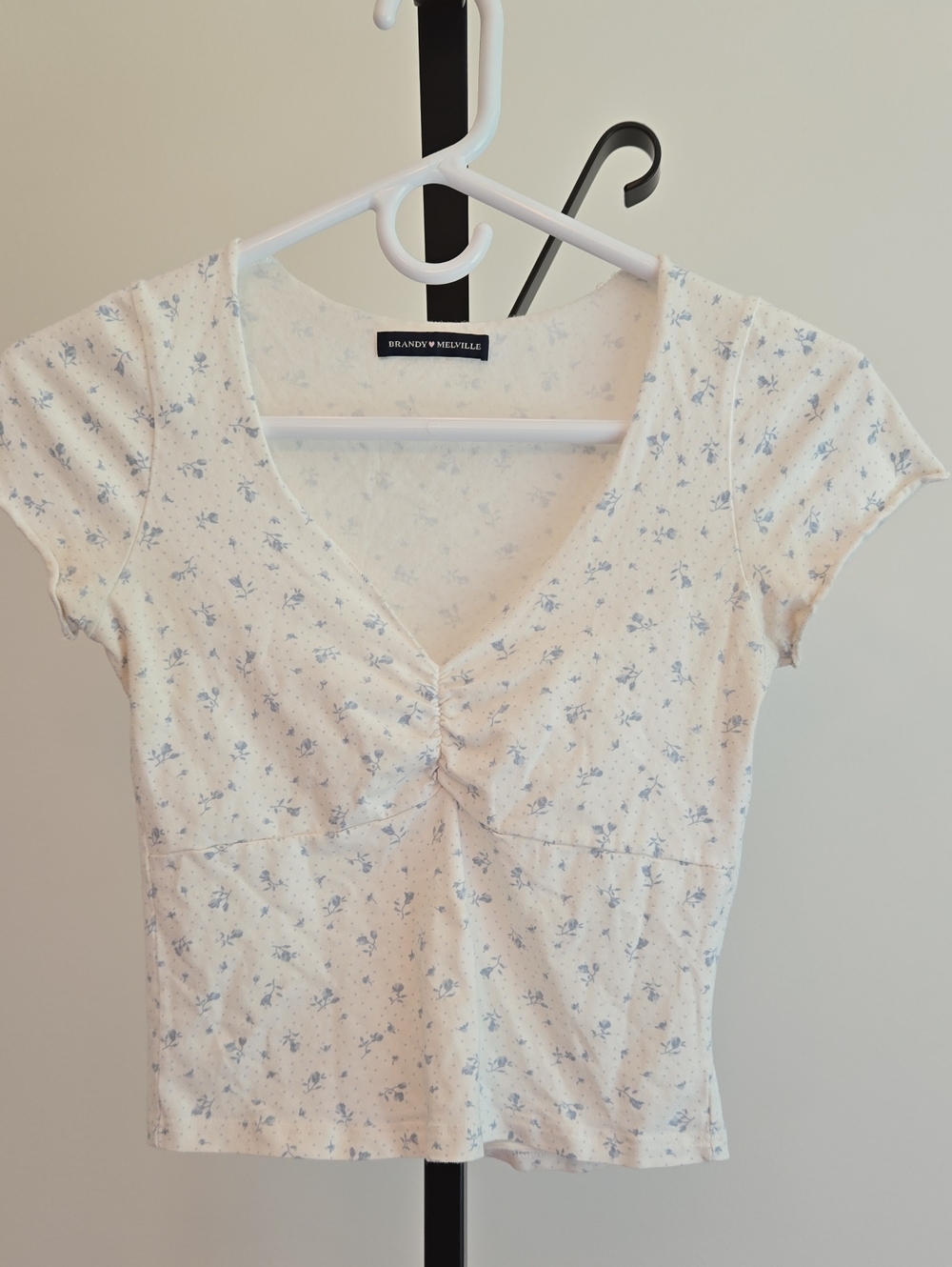 Brandy Melville White Tee with Light Blue Floral Print